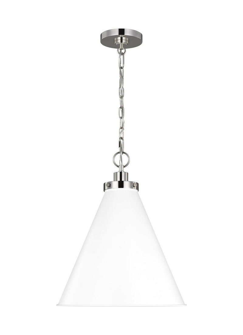 Visual Comfort Studio CP1271MWTPN Wellfleet One Light Pendant, Matte White and Polished Nickel Main Image.jpg