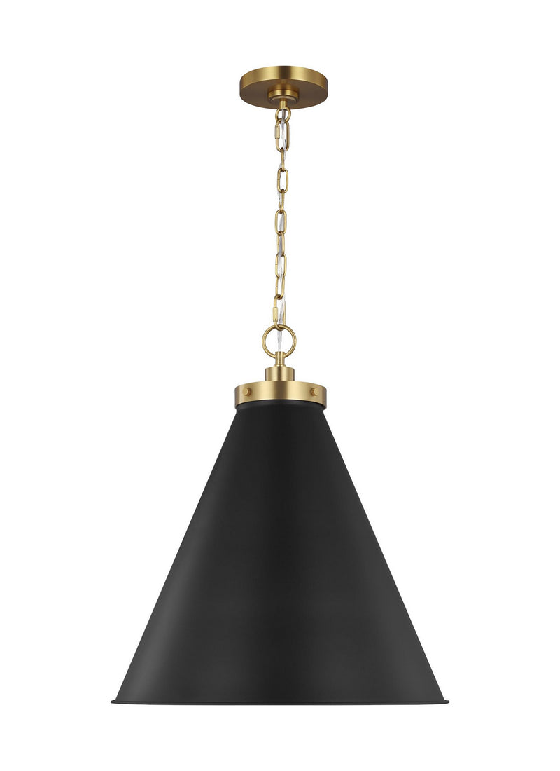 Visual Comfort Studio CP1281MBKBBS Wellfleet One Light Pendant, Midnight Black and Burnished Brass Main Image.jpg