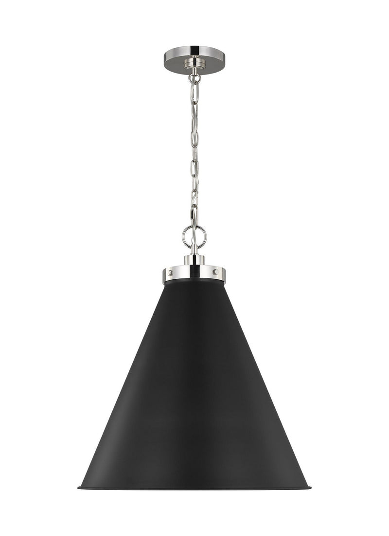 Visual Comfort Studio CP1281MBKPN Wellfleet One Light Pendant, Midnight Black and Polished Nickel Main Image.jpg