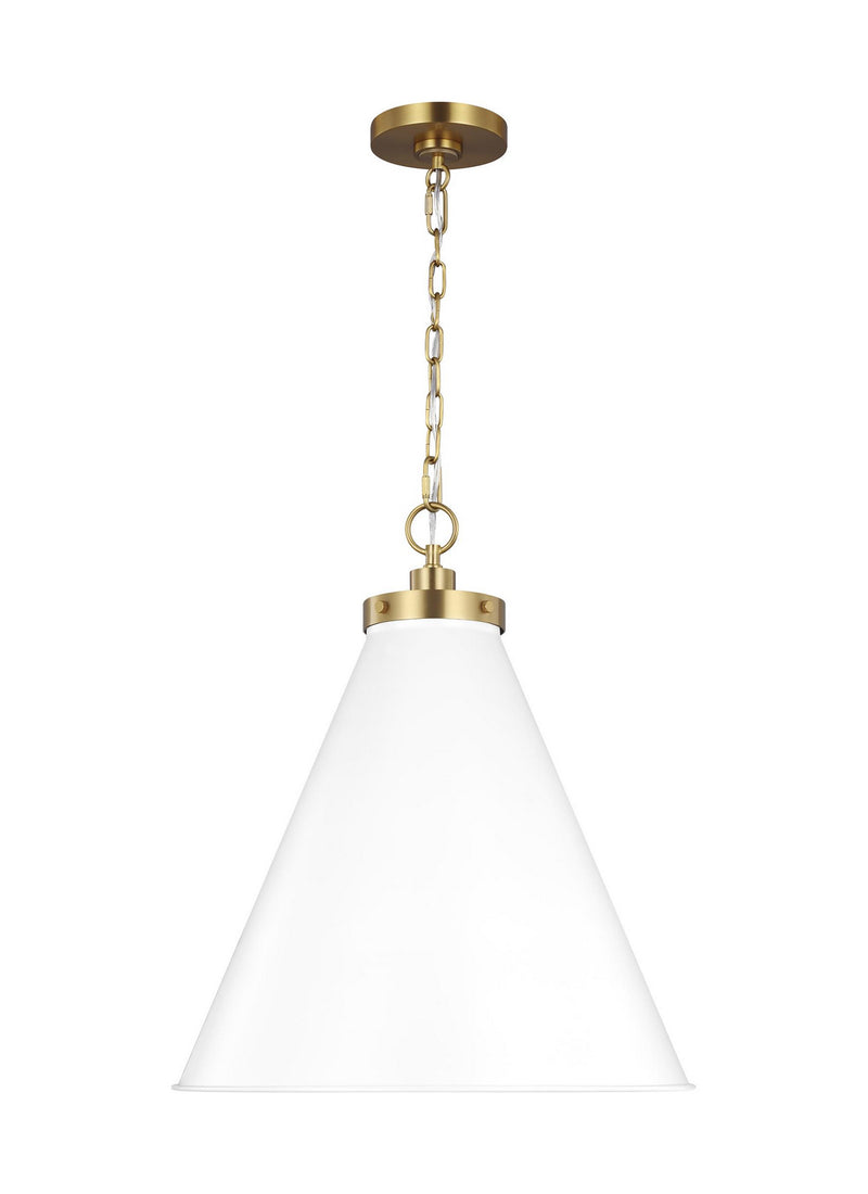 Visual Comfort Studio CP1281MWTBBS Wellfleet One Light Pendant, Matte White and Burnished Brass Main Image.jpg