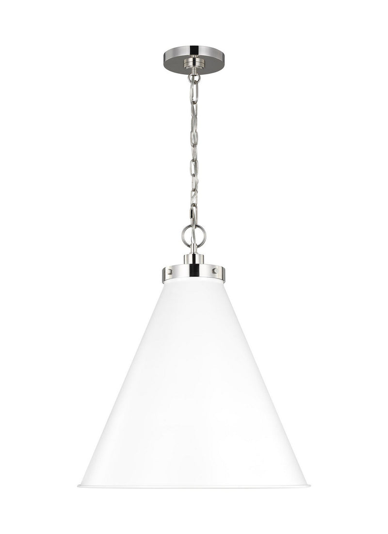 Visual Comfort Studio CP1281MWTPN Wellfleet One Light Pendant, Matte White and Polished Nickel Main Image.jpg