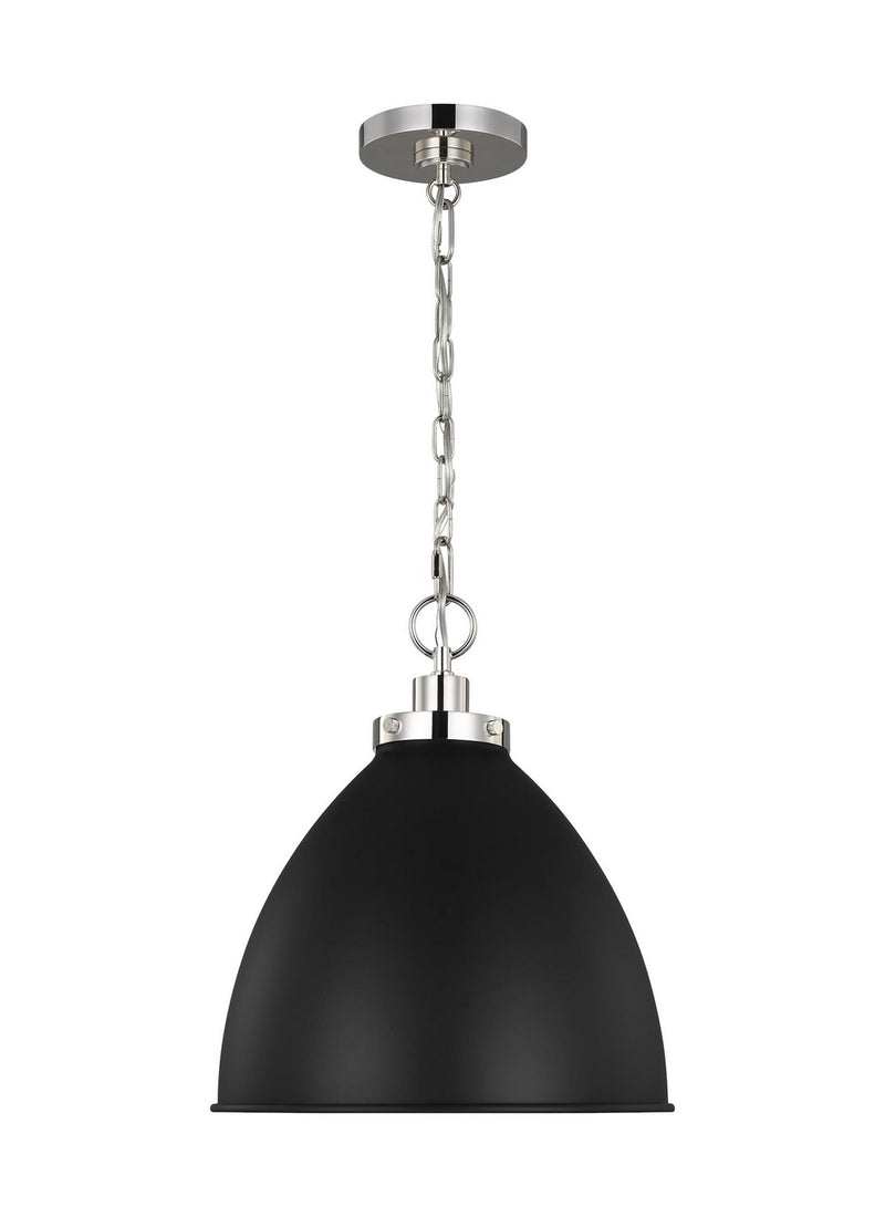 Visual Comfort Studio CP1291MBKPN Wellfleet One Light Pendant, Midnight Black and Polished Nickel Main Image.jpg