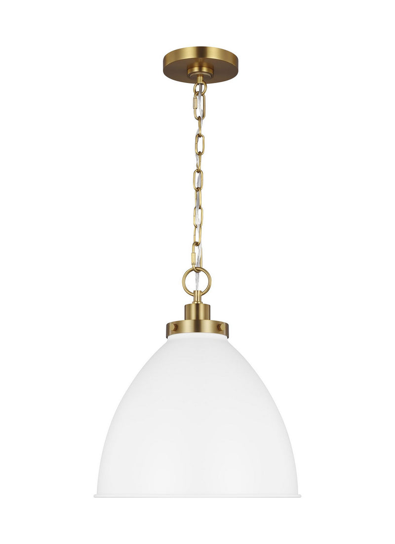 Visual Comfort Studio CP1291MWTBBS Wellfleet One Light Pendant, Matte White and Burnished Brass Main Image.jpg