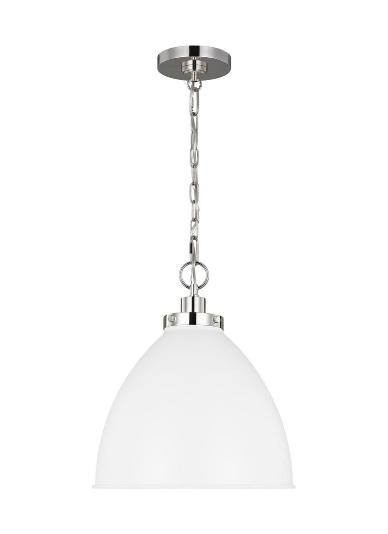 Visual Comfort Studio CP1291MWTPN Wellfleet One Light Pendant, Matte White and Polished Nickel Main Image.jpg