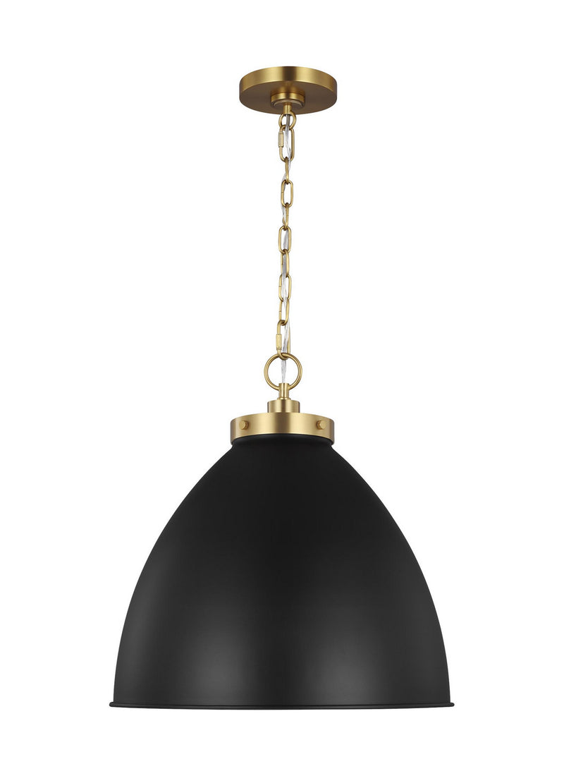 Visual Comfort Studio CP1301MBKBBS Wellfleet One Light Pendant, Midnight Black and Burnished Brass Main Image.jpg