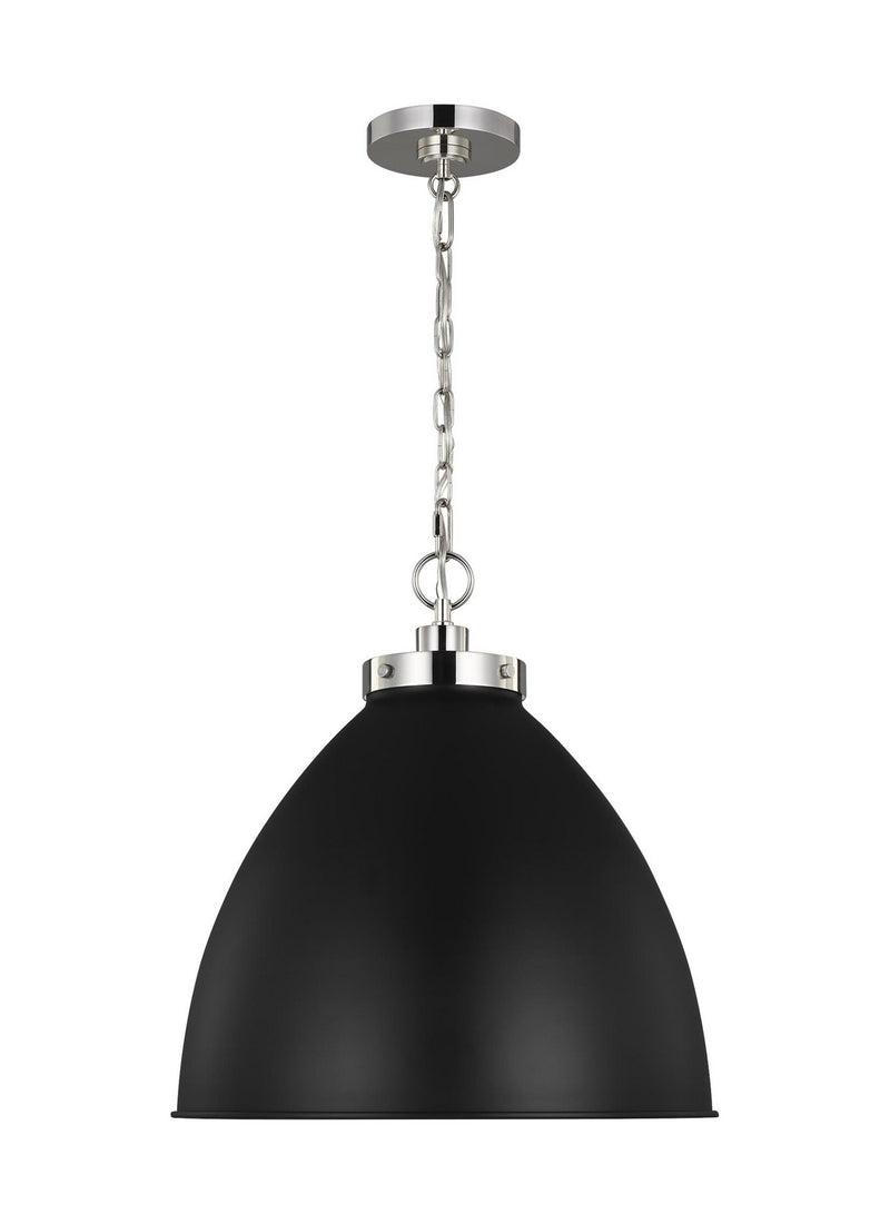 Visual Comfort Studio CP1301MBKPN Wellfleet One Light Pendant, Midnight Black and Polished Nickel Main Image.jpg