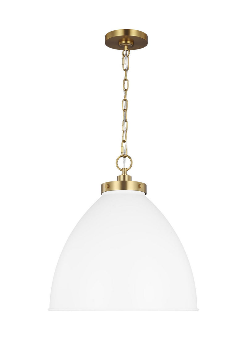 Visual Comfort Studio CP1301MWTBBS Wellfleet One Light Pendant, Matte White and Burnished Brass Main Image.jpg
