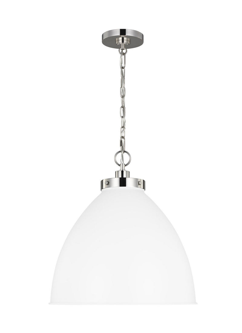 Visual Comfort Studio CP1301MWTPN Wellfleet One Light Pendant, Matte White and Polished Nickel Main Image.jpg