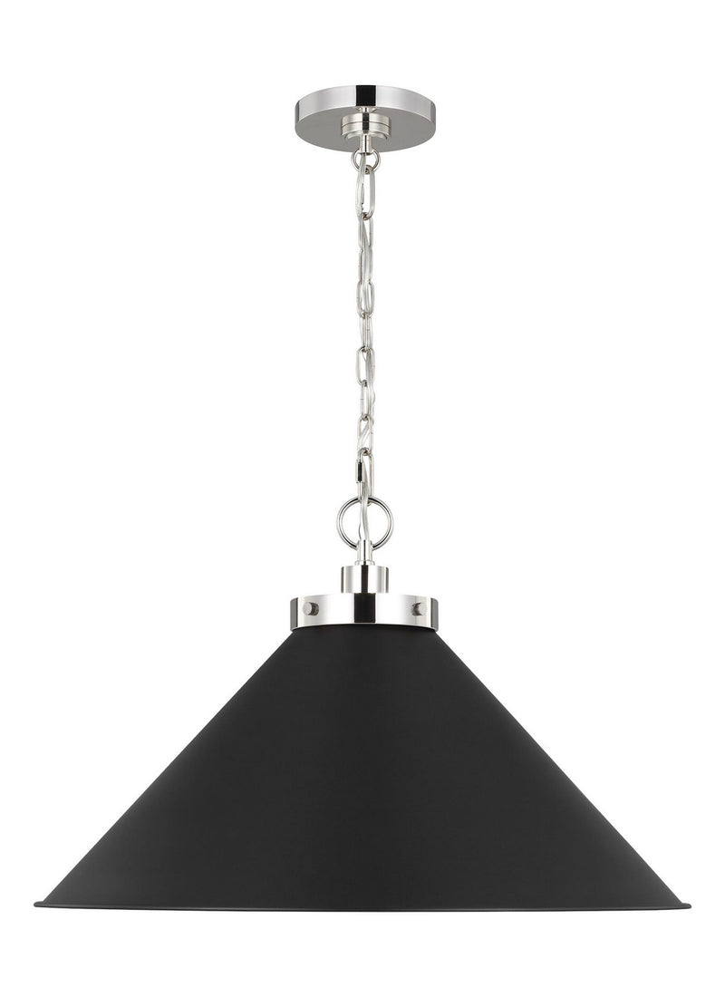 Visual Comfort Studio CP1311MBKPN Wellfleet One Light Pendant, Midnight Black and Polished Nickel Main Image.jpg