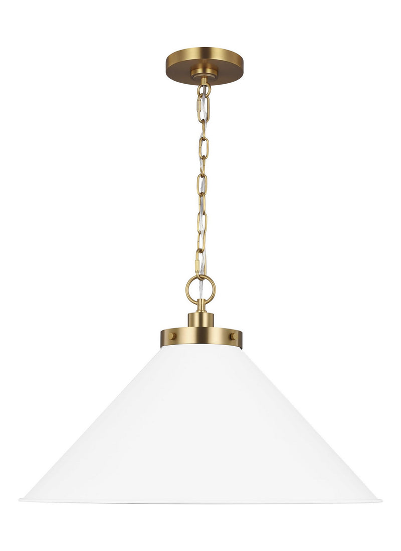 Visual Comfort Studio CP1311MWTBBS Wellfleet One Light Pendant, Matte White and Burnished Brass Main Image.jpg