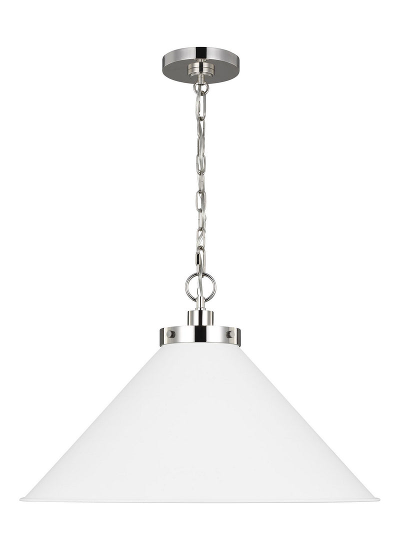 Visual Comfort Studio CP1311MWTPN Wellfleet One Light Pendant, Matte White and Polished Nickel Main Image.jpg
