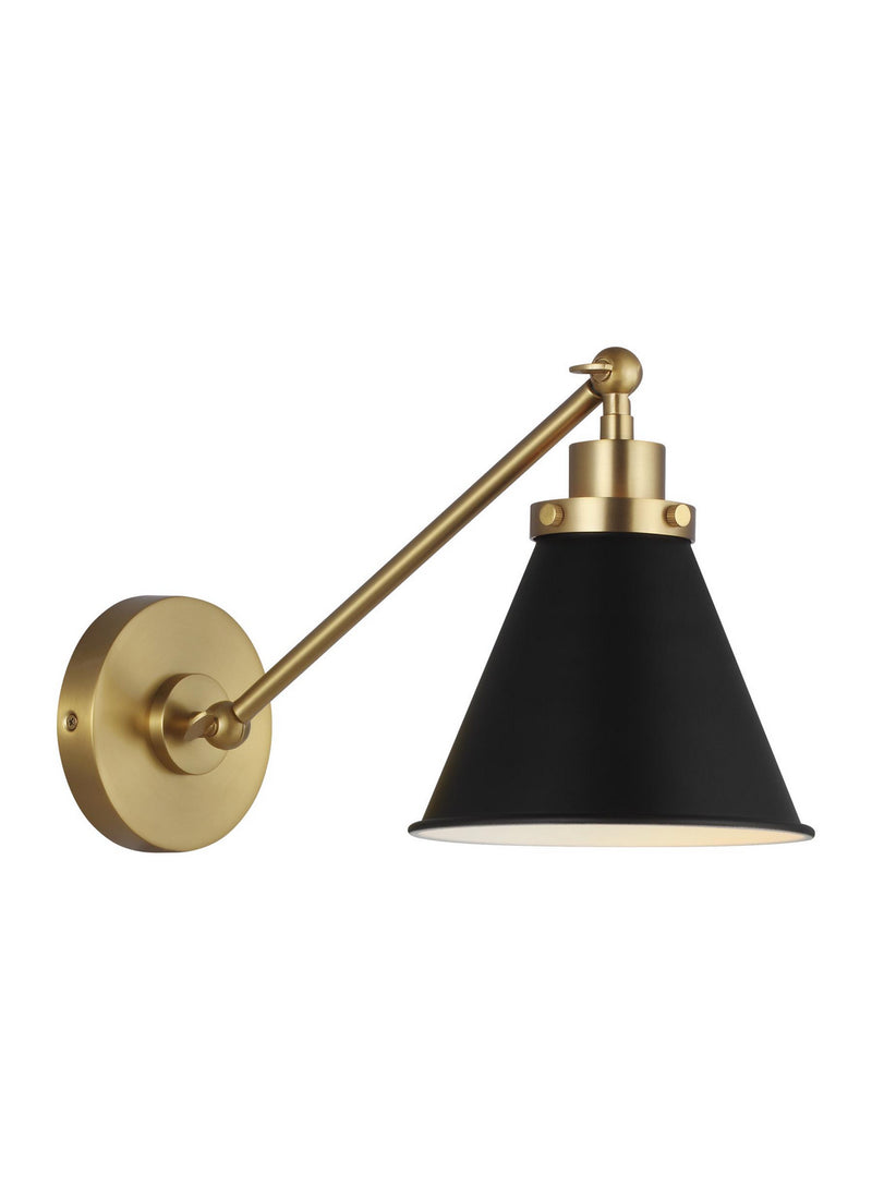 Visual Comfort Studio CW1121MBKBBS Wellfleet One Light Wall Sconce, Midnight Black and Burnished Brass Main Image.jpg