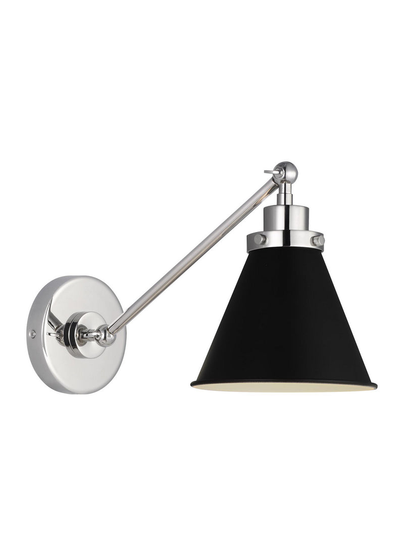 Visual Comfort Studio CW1121MBKPN Wellfleet One Light Wall Sconce, Midnight Black and Polished Nickel Main Image.jpg