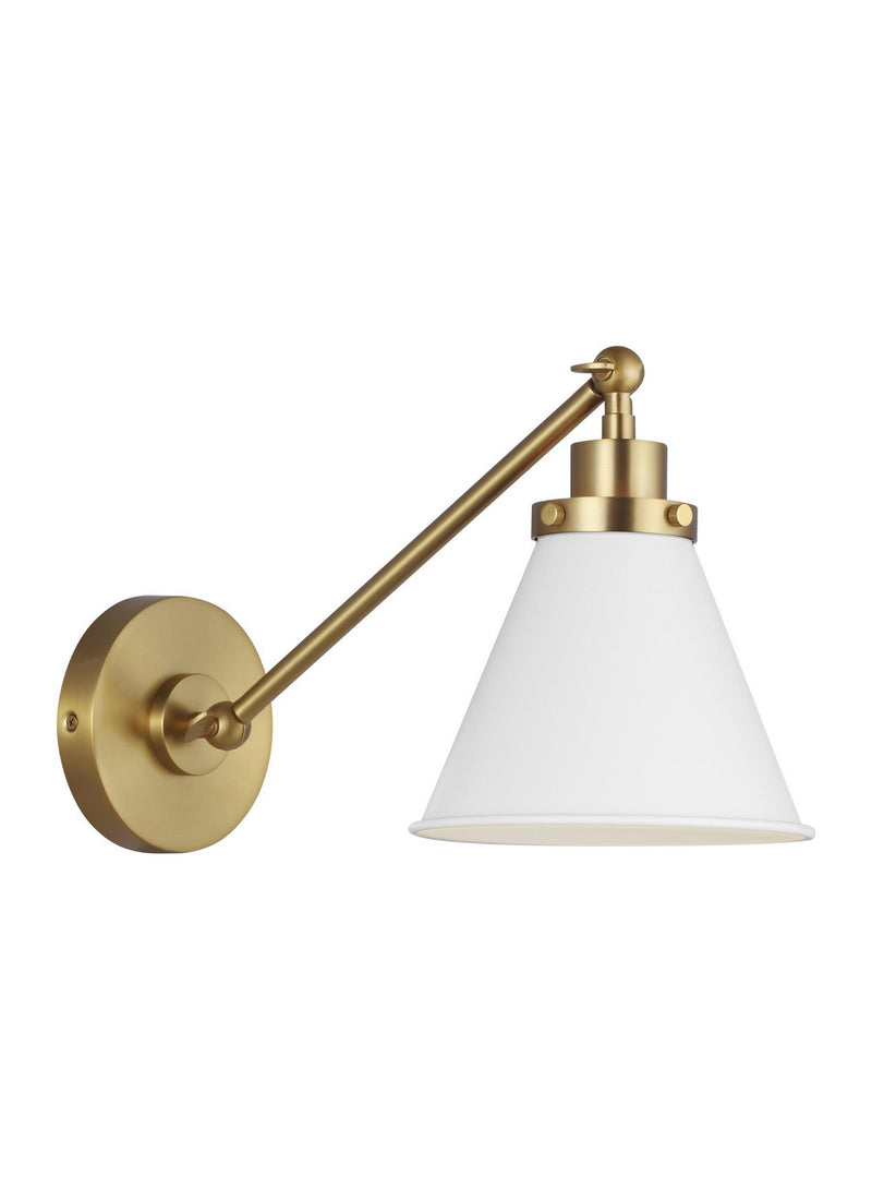 Visual Comfort Studio CW1121MWTBBS Wellfleet One Light Wall Sconce, Matte White and Burnished Brass Main Image.jpg