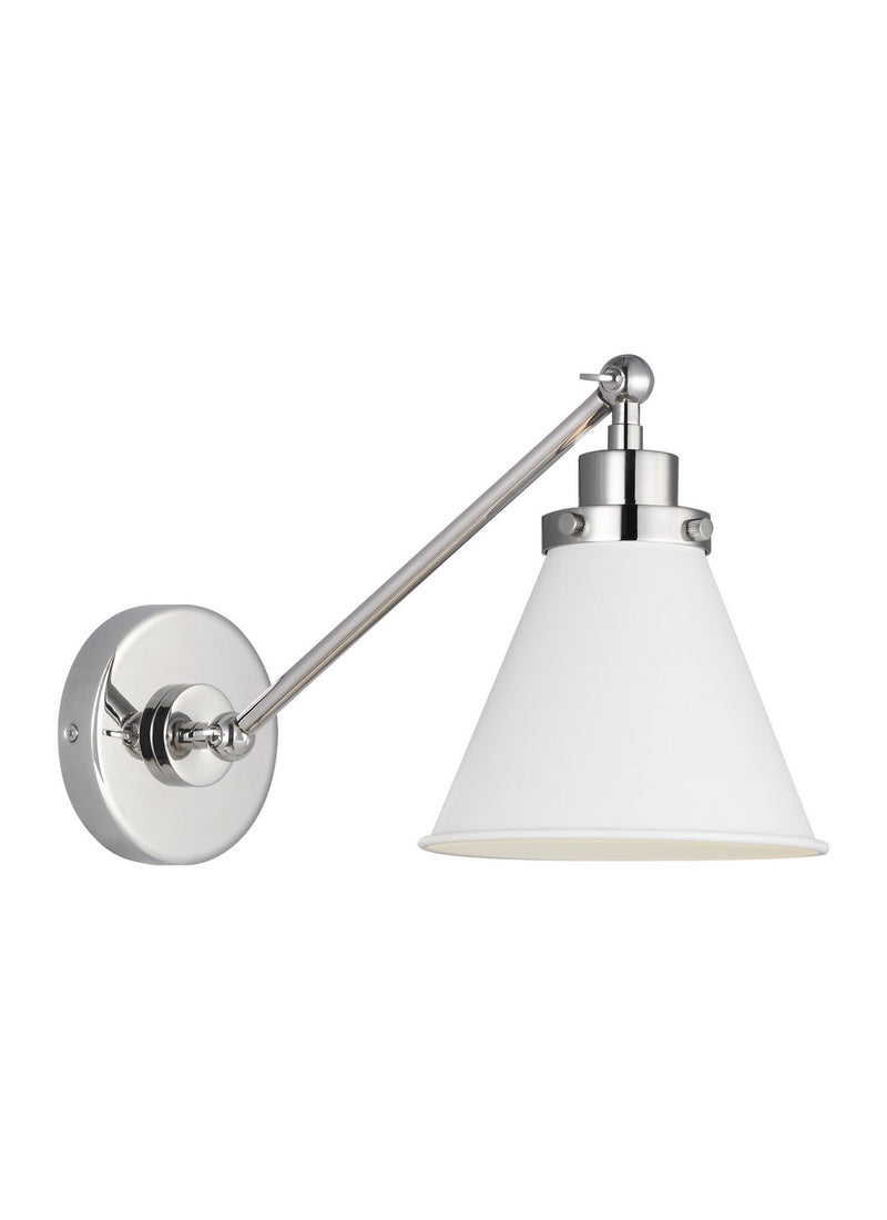 Visual Comfort Studio CW1121MWTPN Wellfleet One Light Wall Sconce, Matte White and Polished Nickel Main Image.jpg