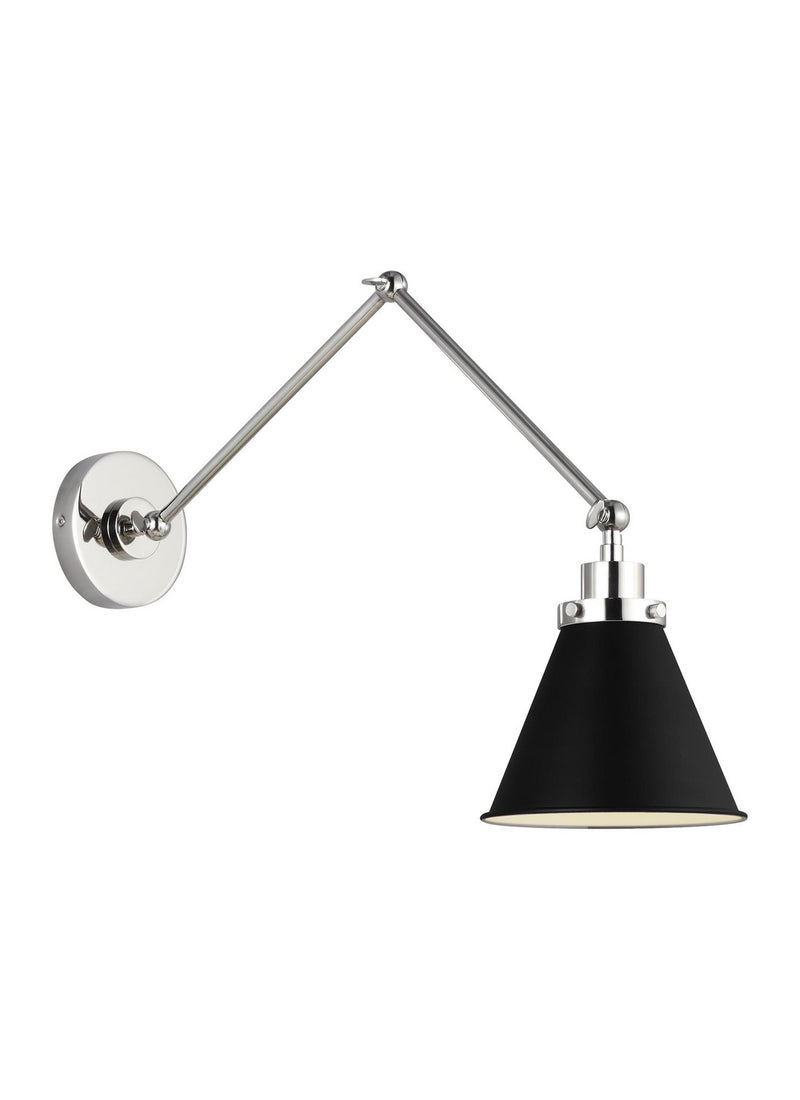 Visual Comfort Studio CW1151MBKPN Wellfleet One Light Wall Sconce, Midnight Black and Polished Nickel Main Image.jpg