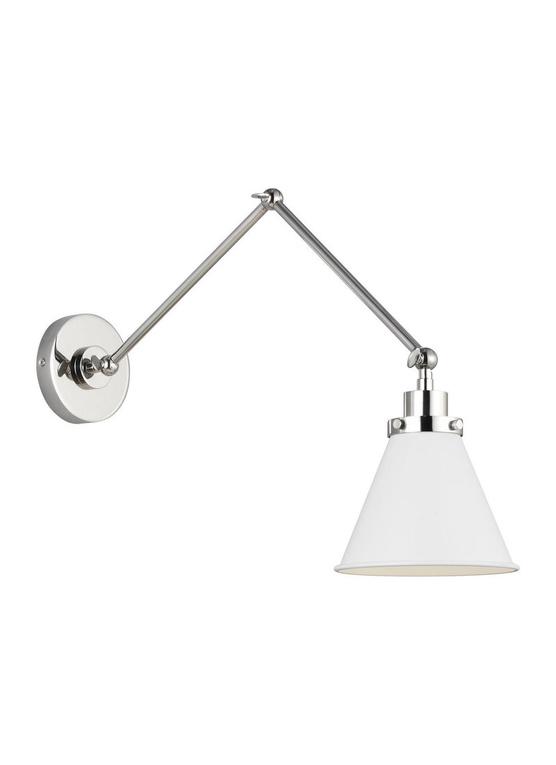 Visual Comfort Studio CW1151MWTPN Wellfleet One Light Wall Sconce, Matte White and Polished Nickel Main Image.jpg