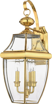 Quoizel NY8318B Newbury Three Light Outdoor Wall Lantern, Polished Brass Main Image.jpg