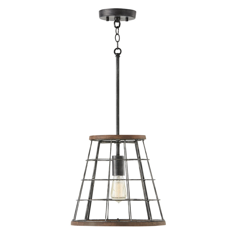 Capital Lighting AA1001ZW One Light Pendant, Zinc and Wood