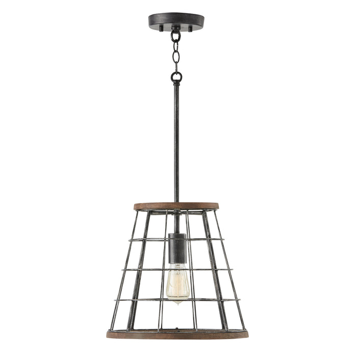 Capital Lighting AA1001ZW One Light Pendant, Zinc and Wood