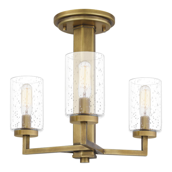 Quoizel SUN1715WS Sunburst Three Light Semi Flush Mount, Weathered Brass Main Image.jpg