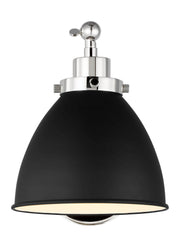 Visual Comfort Studio CW1131MBKPN Wellfleet One Light Wall Sconce, Midnight Black and Polished Nickel Main Image.jpg