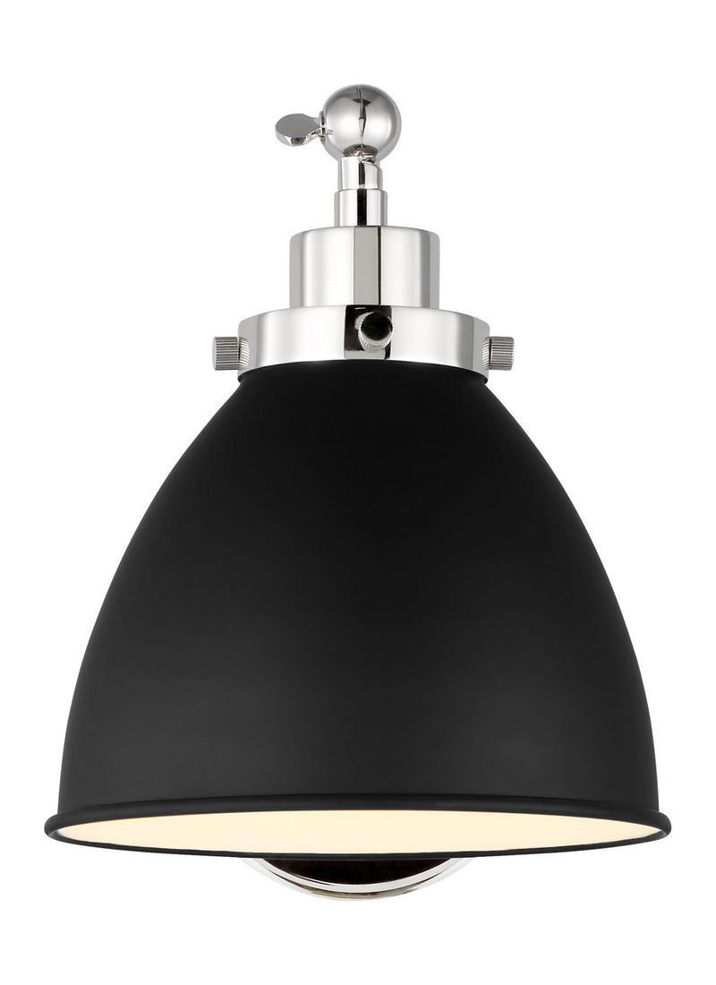 Visual Comfort Studio CW1131MBKPN Wellfleet One Light Wall Sconce, Midnight Black and Polished Nickel Main Image.jpg
