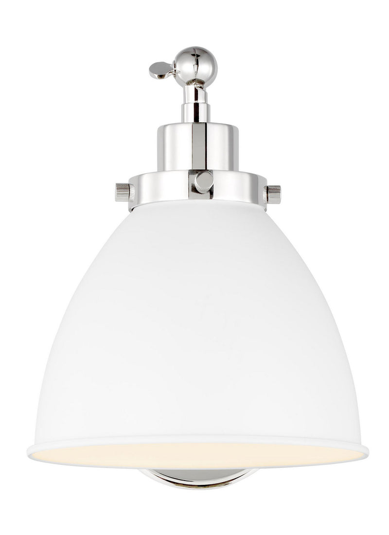 Visual Comfort Studio CW1131MWTPN Wellfleet One Light Wall Sconce, Matte White and Polished Nickel Main Image.jpg