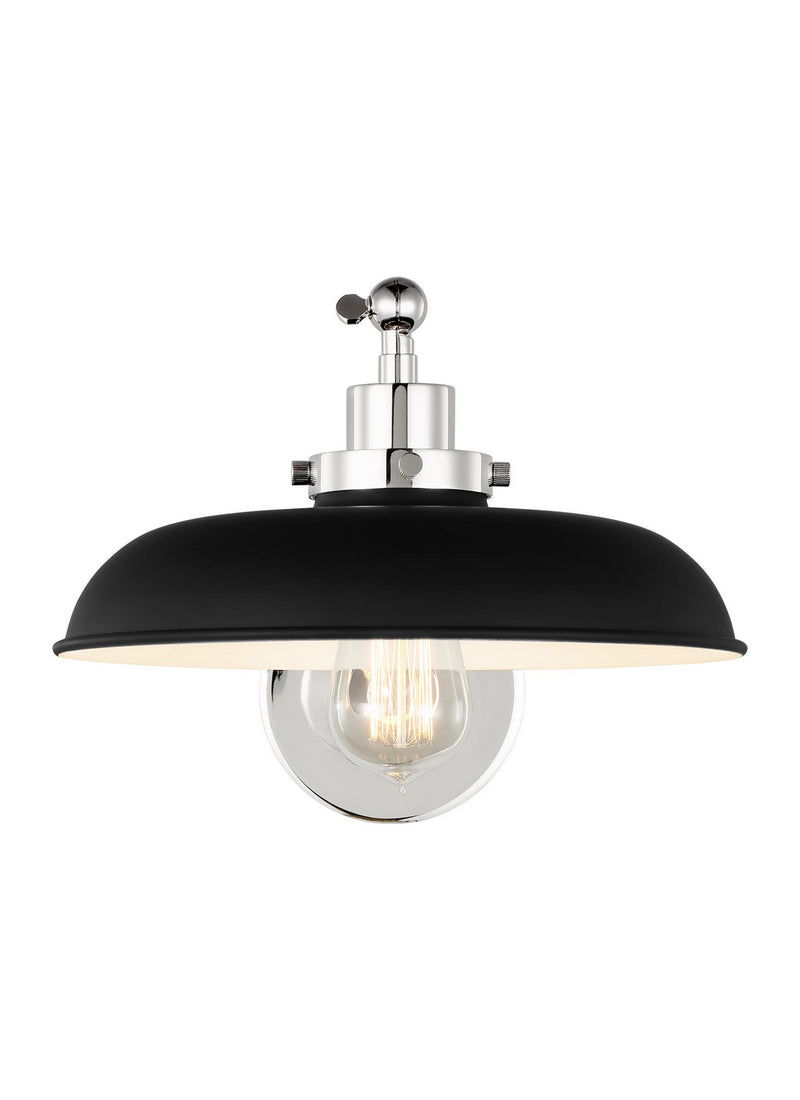 Visual Comfort Studio CW1141MBKPN Wellfleet One Light Wall Sconce, Midnight Black and Polished Nickel Main Image.jpg