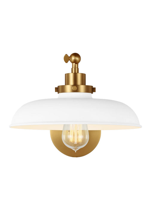 Visual Comfort Studio CW1141MWTBBS Wellfleet One Light Wall Sconce, Matte White and Burnished Brass Main Image.jpg