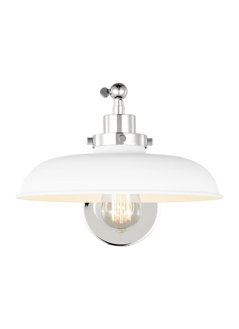 Visual Comfort Studio CW1141MWTPN Wellfleet One Light Wall Sconce, Matte White and Polished Nickel Main Image.jpg