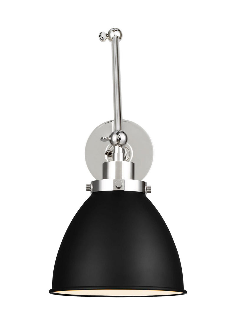Visual Comfort Studio CW1161MBKPN Wellfleet One Light Wall Sconce, Midnight Black and Polished Nickel Main Image.jpg