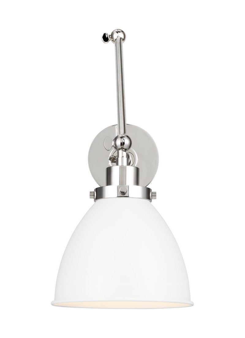 Visual Comfort Studio CW1161MWTPN Wellfleet One Light Wall Sconce, Matte White and Polished Nickel Main Image.jpg