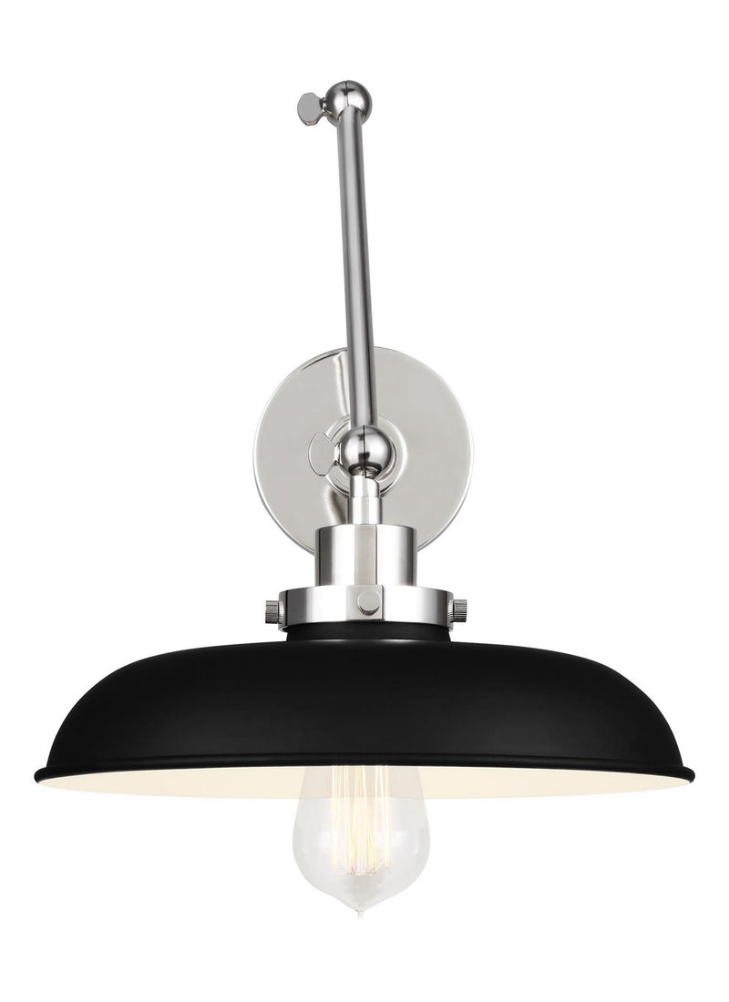 Visual Comfort Studio CW1171MBKPN Wellfleet One Light Wall Sconce, Midnight Black and Polished Nickel Main Image.jpg