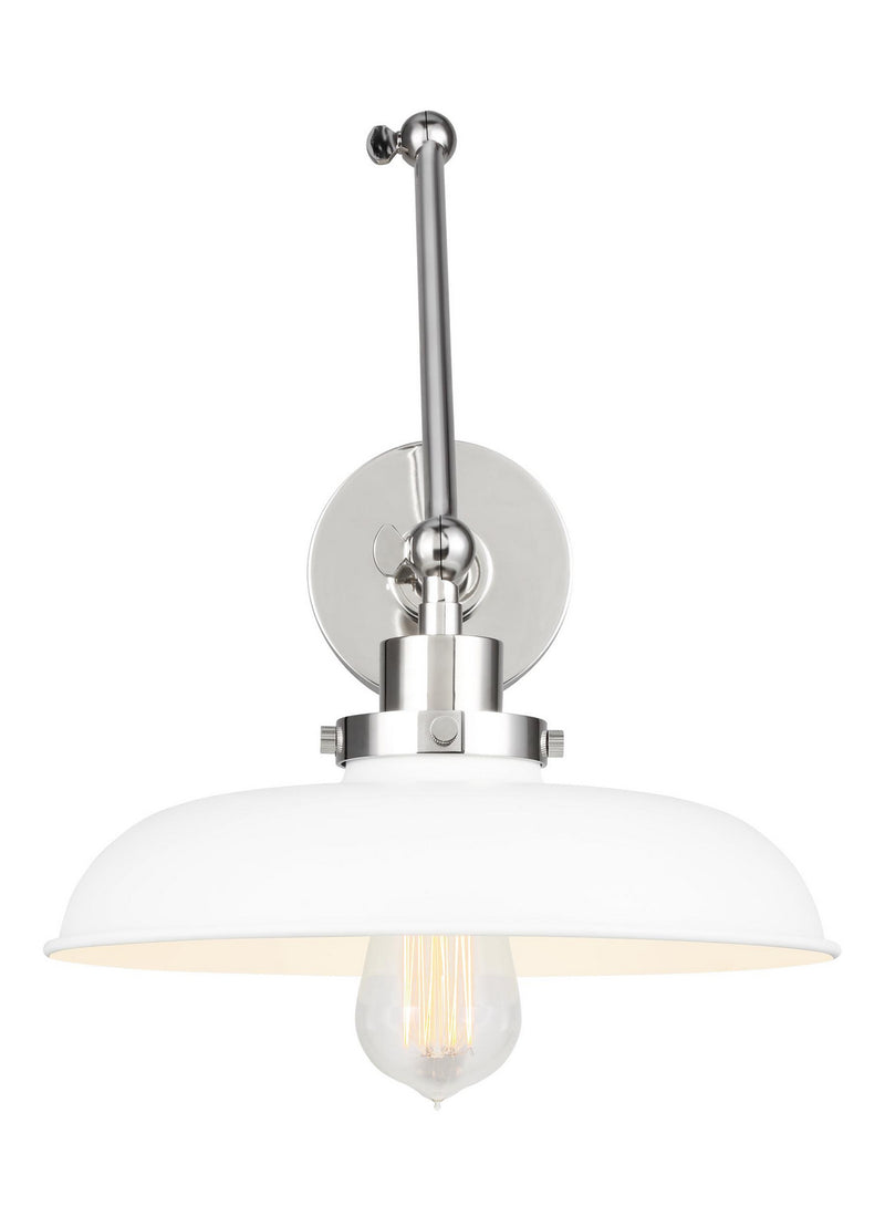 Visual Comfort Studio CW1171MWTPN Wellfleet One Light Wall Sconce, Matte White and Polished Nickel Main Image.jpg