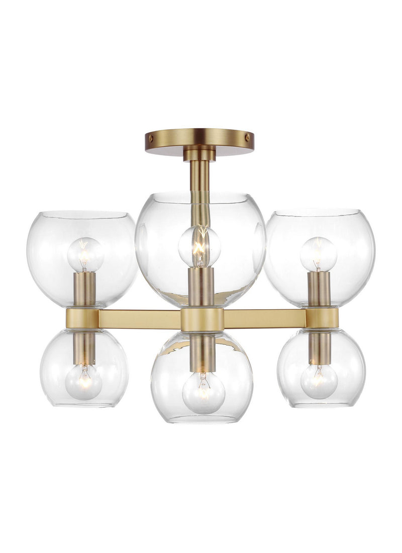 Visual Comfort Studio KSF1036BBSCG Londyn Six Light Semi Flush Mount, Burnished Brass with Clear Glass Main Image.jpg