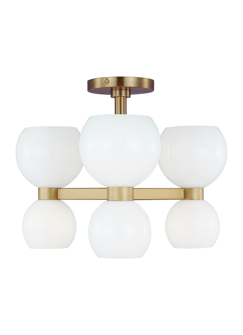 Visual Comfort Studio KSF1036BBSMG Londyn Six Light Semi Flush Mount, Burnished Brass with Milk White Glass Main Image.jpg