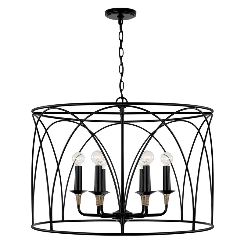 Capital Lighting 345661KB Amara Six Light Pendant, Matte Black with Brass Main Image.jpg