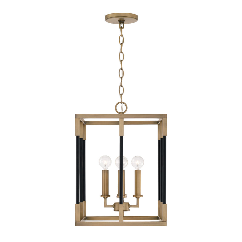 Capital Lighting 544741AB Bleeker Four Light Foyer Pendant, Aged Brass and Black Main Image.jpg