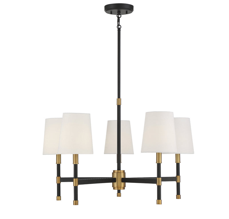 Savoy House 1-1630-5-143 Five Light Chandelier, Matte Black w/Warm Brass