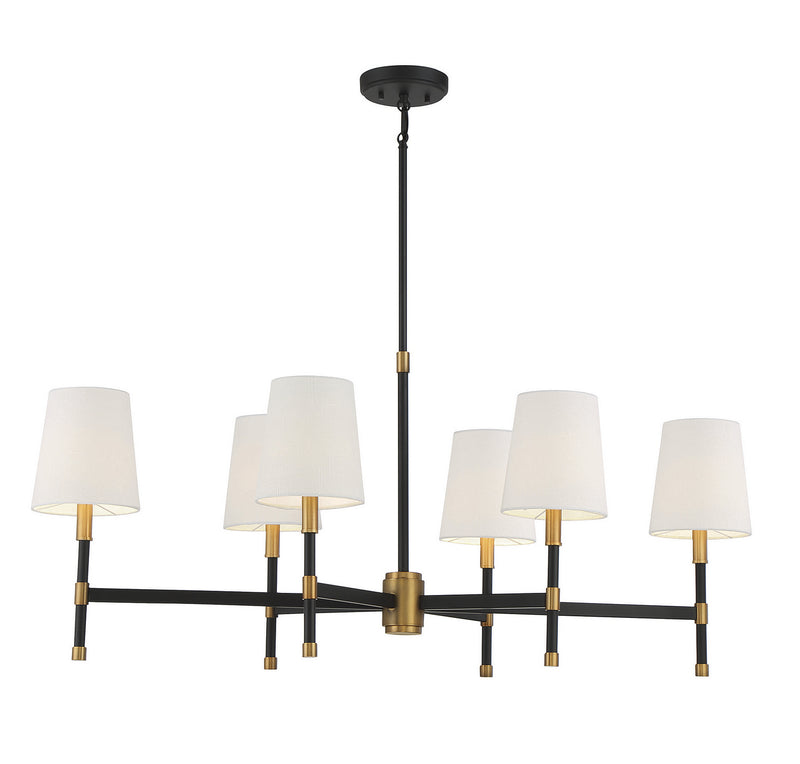 Savoy House 1-1631-6-143 Six Light Linear Chandelier, Matte Black w/Warm Brass