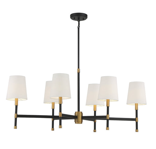 Savoy House 1-1631-6-143 Six Light Linear Chandelier, Matte Black w/Warm Brass
