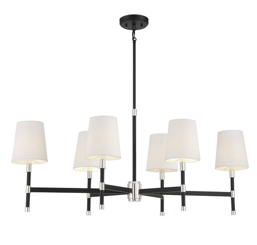 Savoy House 1-1631-6-173 Six Light Linear Chandelier, Matte Black w/Polished Nickel