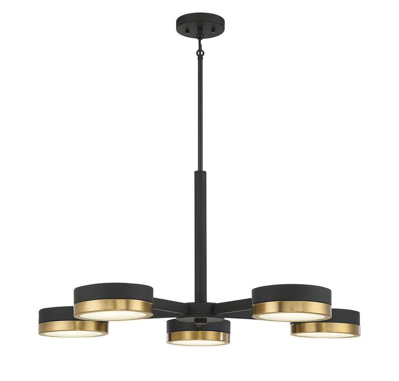 Savoy House 1-1635-5-143 LED Chandelier, Matte Black w/Warm Brass