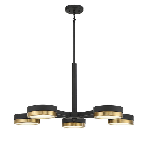 Savoy House 1-1635-5-143 LED Chandelier, Matte Black w/Warm Brass