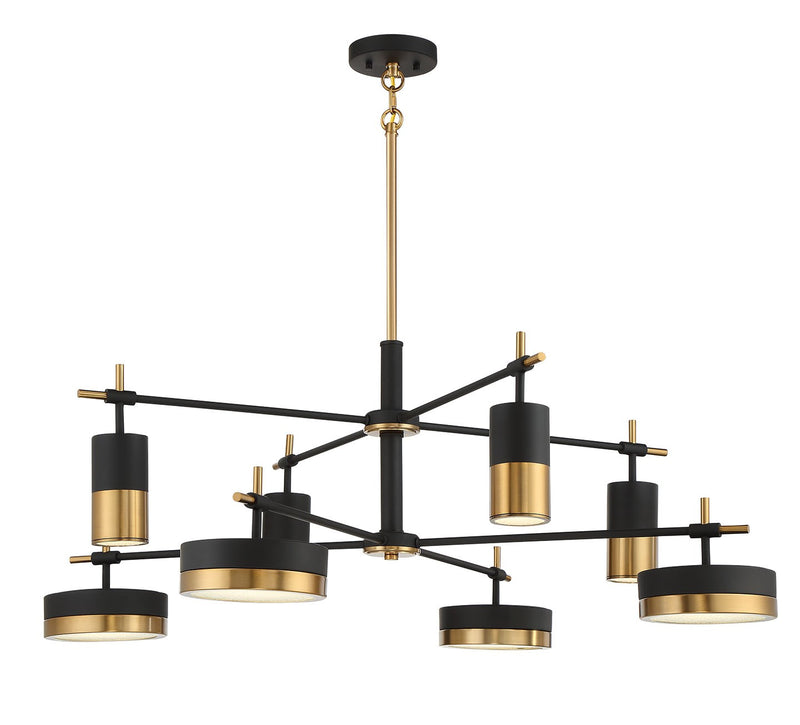 Savoy House 1-1637-8-143 LED Chandelier, Matte Black w/Warm Brass
