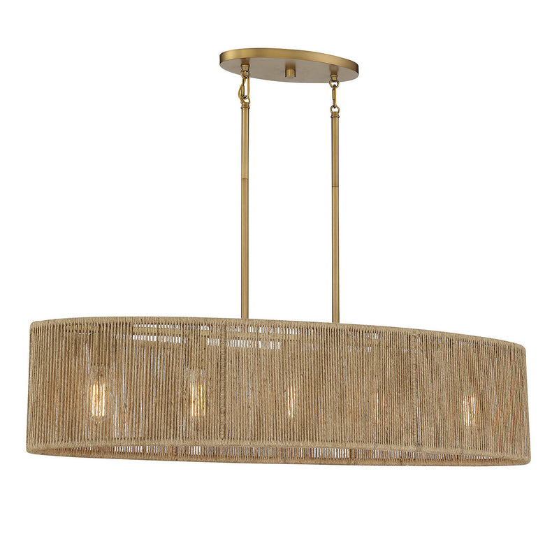 Savoy House 1-1738-5-320 Five Light Chandelier, Warm Brass/Rope