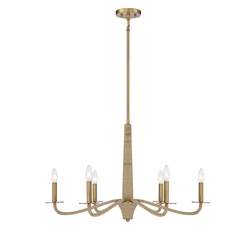 Savoy House 1-1824-6-320 Six Light Chandelier, Warm Brass/Rope