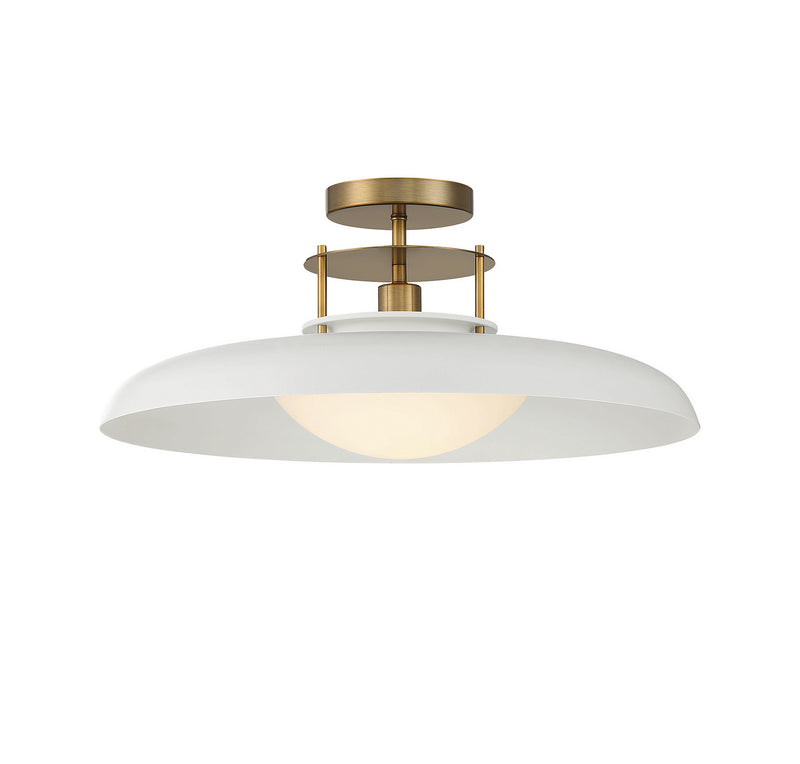 Savoy House 6-1685-1-142 One Light Semi-Flush Mount, White w/Warm Brass