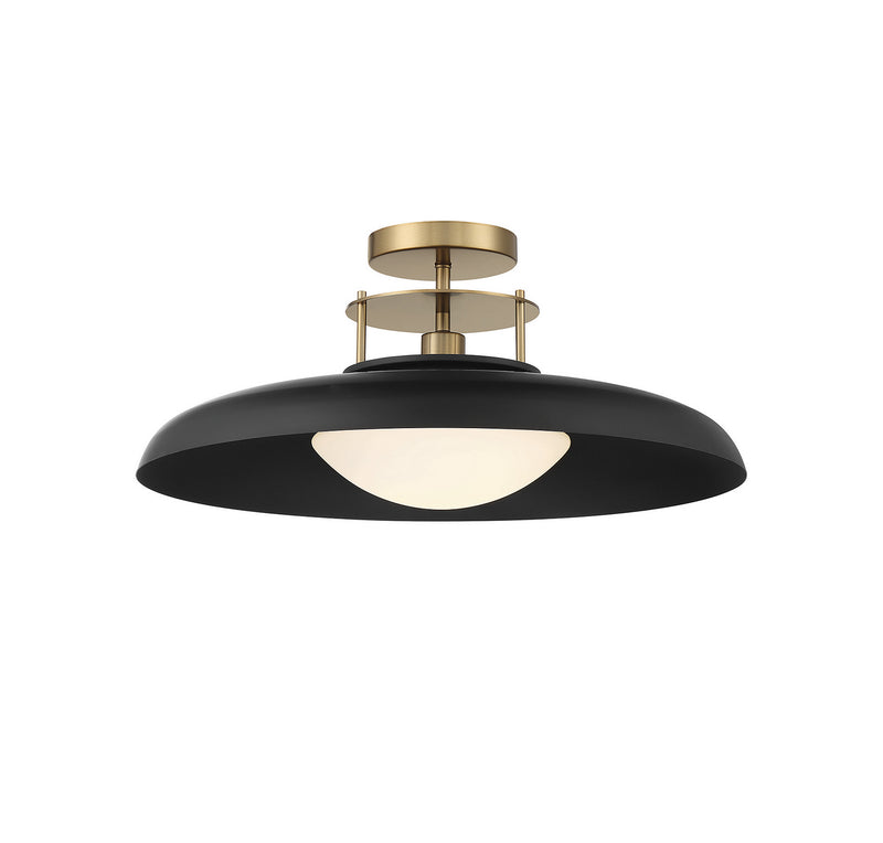 Savoy House 6-1685-1-143 One Light Semi-Flush Mount, Matte Black w/Warm Brass